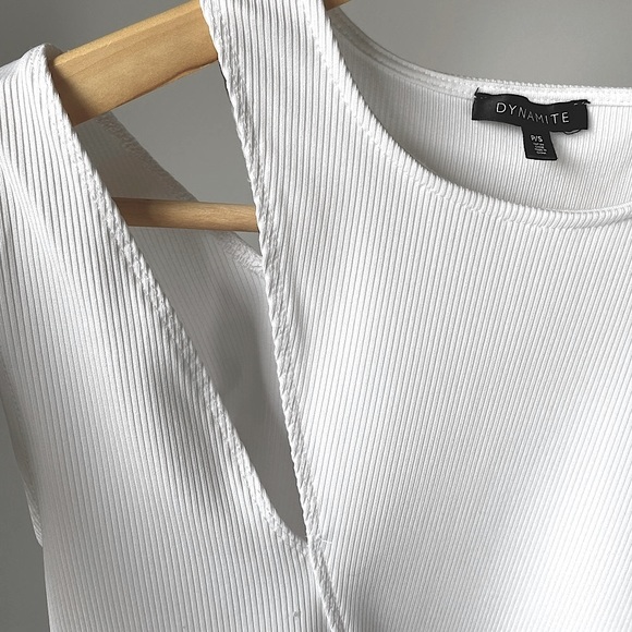 Dynamite White Sleeveless Ribbed Cutout Top - Picture 3 of 6